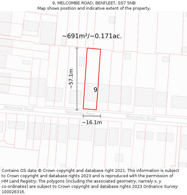 9, MELCOMBE ROAD, BENFLEET, SS7 5NB: Plot and title map