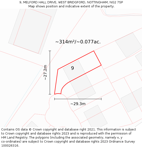 9, MELFORD HALL DRIVE, WEST BRIDGFORD, NOTTINGHAM, NG2 7SP: Plot and title map