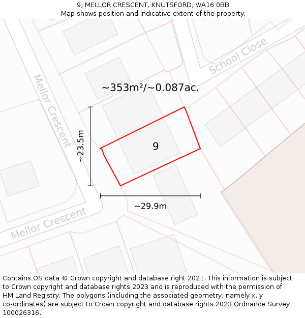 9, MELLOR CRESCENT, KNUTSFORD, WA16 0BB: Plot and title map