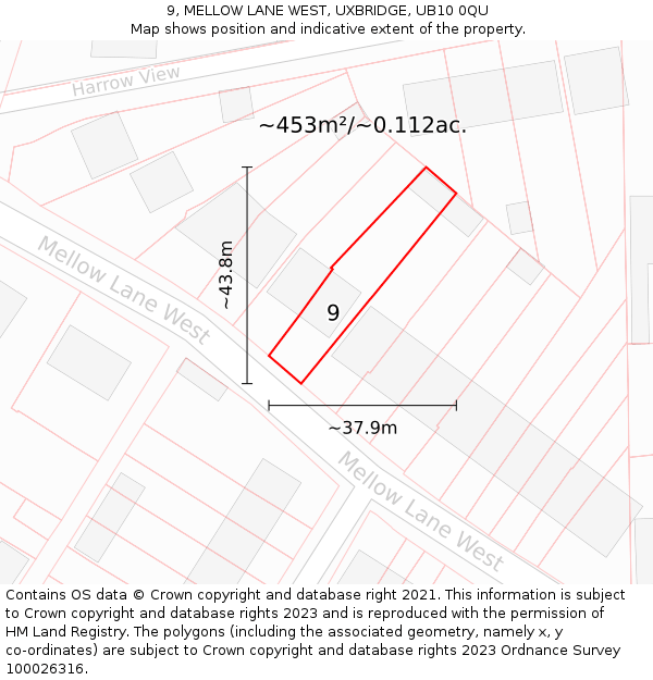 9, MELLOW LANE WEST, UXBRIDGE, UB10 0QU: Plot and title map