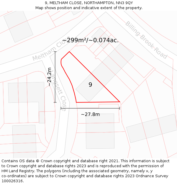 9, MELTHAM CLOSE, NORTHAMPTON, NN3 9QY: Plot and title map