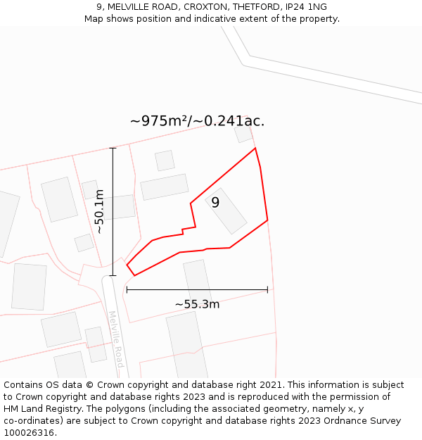 9, MELVILLE ROAD, CROXTON, THETFORD, IP24 1NG: Plot and title map