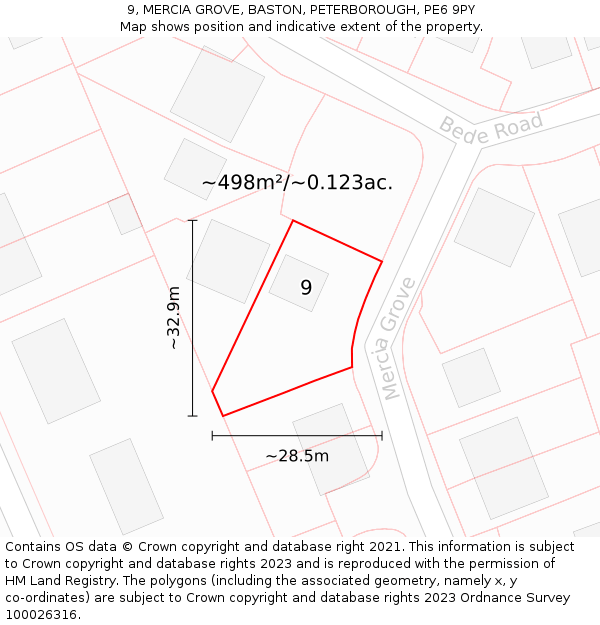 9, MERCIA GROVE, BASTON, PETERBOROUGH, PE6 9PY: Plot and title map