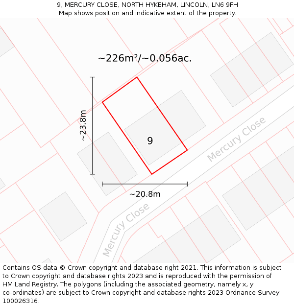 9, MERCURY CLOSE, NORTH HYKEHAM, LINCOLN, LN6 9FH: Plot and title map