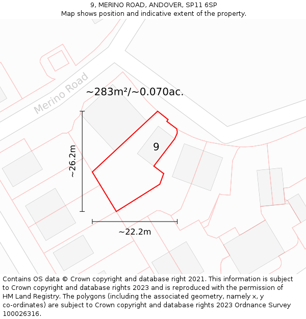 9, MERINO ROAD, ANDOVER, SP11 6SP: Plot and title map