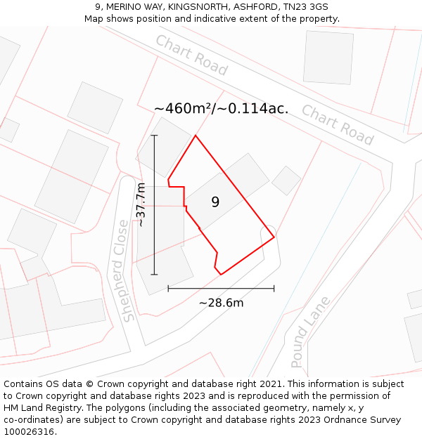 9, MERINO WAY, KINGSNORTH, ASHFORD, TN23 3GS: Plot and title map