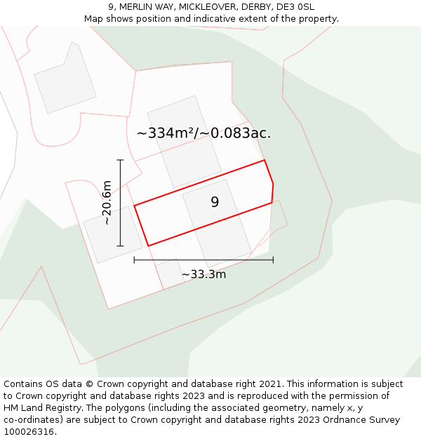 9, MERLIN WAY, MICKLEOVER, DERBY, DE3 0SL: Plot and title map