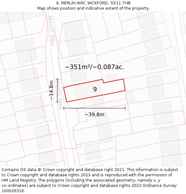 9, MERLIN WAY, WICKFORD, SS11 7HB: Plot and title map