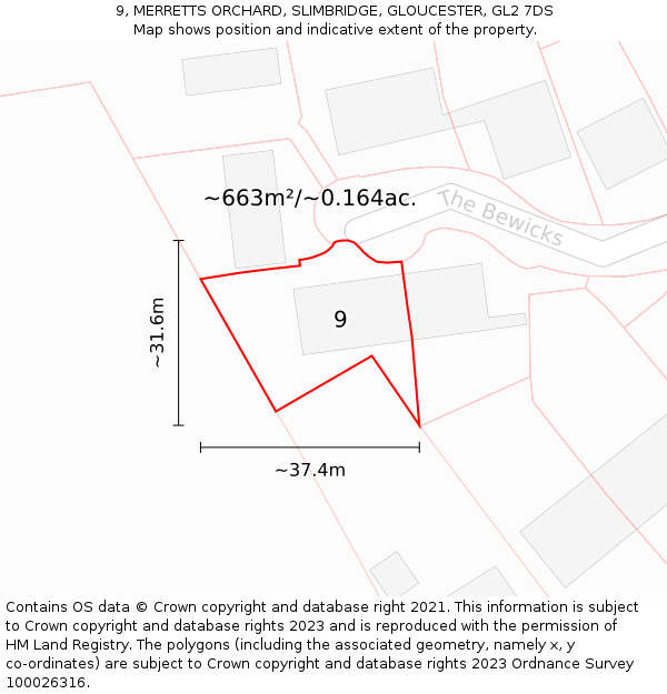 9, MERRETTS ORCHARD, SLIMBRIDGE, GLOUCESTER, GL2 7DS: Plot and title map