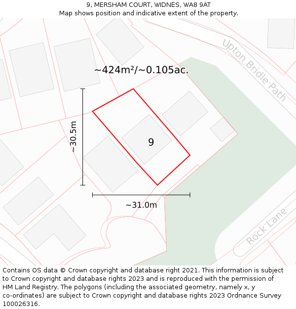 9, MERSHAM COURT, WIDNES, WA8 9AT: Plot and title map