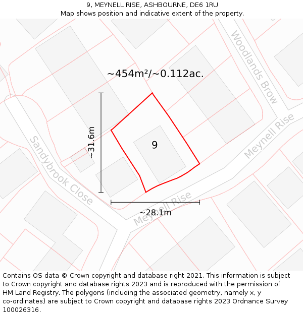 9, MEYNELL RISE, ASHBOURNE, DE6 1RU: Plot and title map