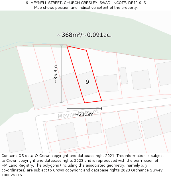 9, MEYNELL STREET, CHURCH GRESLEY, SWADLINCOTE, DE11 9LS: Plot and title map