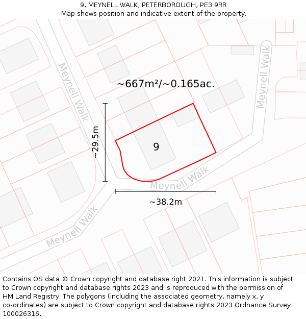 9, MEYNELL WALK, PETERBOROUGH, PE3 9RR: Plot and title map