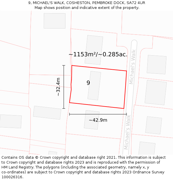 9, MICHAEL'S WALK, COSHESTON, PEMBROKE DOCK, SA72 4UR: Plot and title map