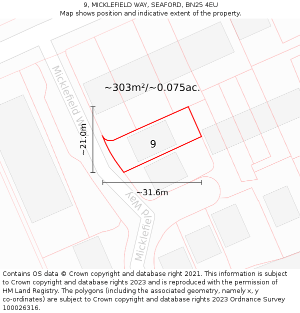 9, MICKLEFIELD WAY, SEAFORD, BN25 4EU: Plot and title map