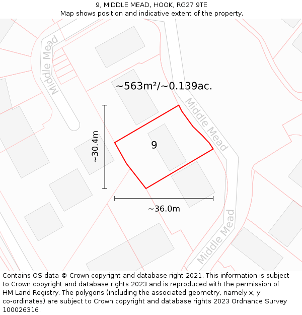 9, MIDDLE MEAD, HOOK, RG27 9TE: Plot and title map