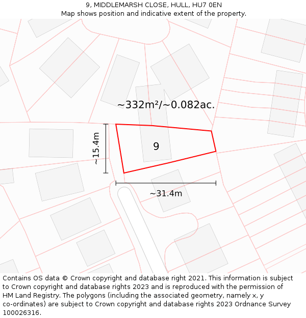 9, MIDDLEMARSH CLOSE, HULL, HU7 0EN: Plot and title map