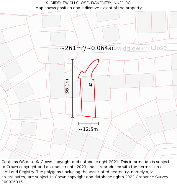 9, MIDDLEWICH CLOSE, DAVENTRY, NN11 0GJ: Plot and title map