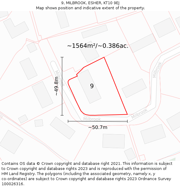 9, MILBROOK, ESHER, KT10 9EJ: Plot and title map