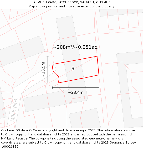 9, MILCH PARK, LATCHBROOK, SALTASH, PL12 4UF: Plot and title map