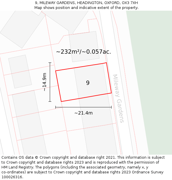 9, MILEWAY GARDENS, HEADINGTON, OXFORD, OX3 7XH: Plot and title map