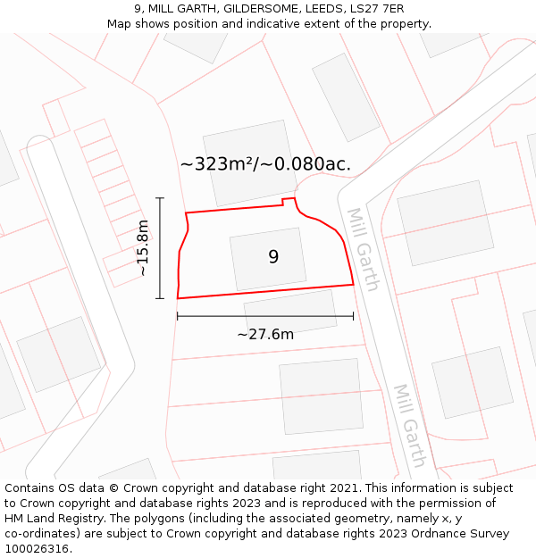 9, MILL GARTH, GILDERSOME, LEEDS, LS27 7ER: Plot and title map