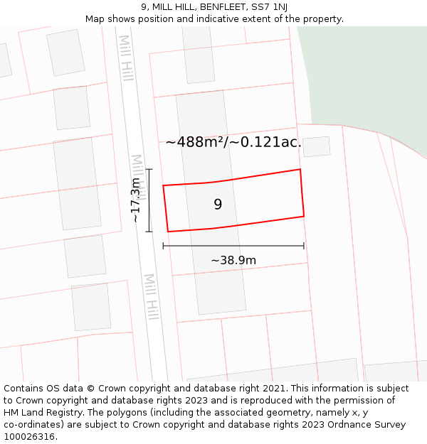 9, MILL HILL, BENFLEET, SS7 1NJ: Plot and title map