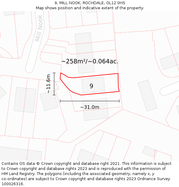 9, MILL NOOK, ROCHDALE, OL12 0HS: Plot and title map