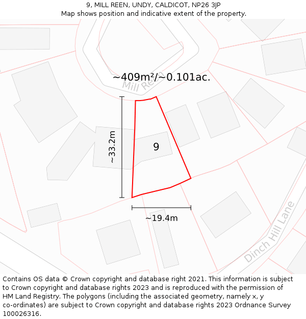 9, MILL REEN, UNDY, CALDICOT, NP26 3JP: Plot and title map