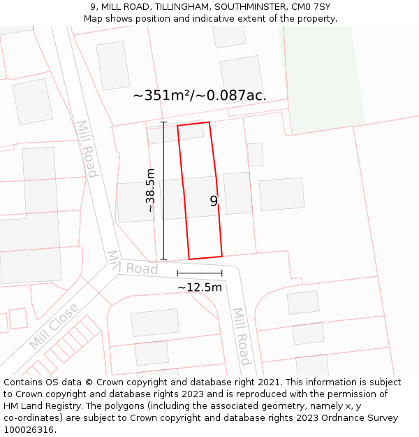 9, MILL ROAD, TILLINGHAM, SOUTHMINSTER, CM0 7SY: Plot and title map