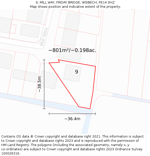 9, MILL WAY, FRIDAY BRIDGE, WISBECH, PE14 0HZ: Plot and title map