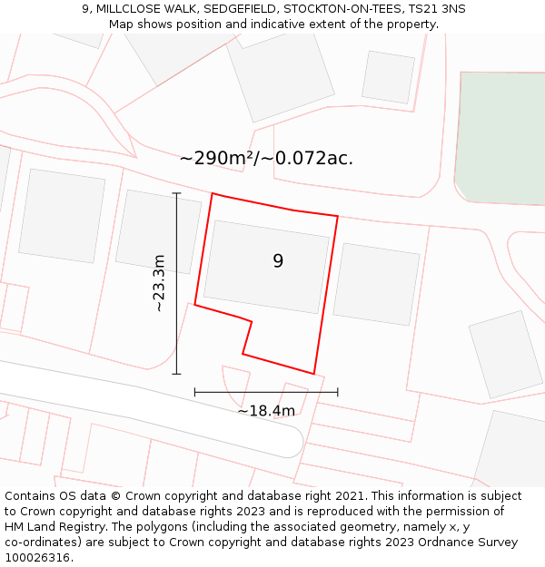9, MILLCLOSE WALK, SEDGEFIELD, STOCKTON-ON-TEES, TS21 3NS: Plot and title map