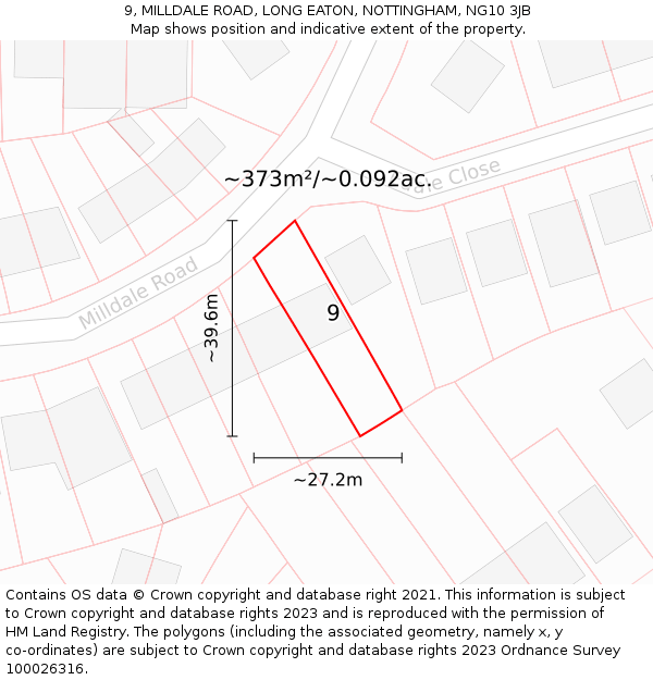 9, MILLDALE ROAD, LONG EATON, NOTTINGHAM, NG10 3JB: Plot and title map