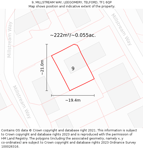 9, MILLSTREAM WAY, LEEGOMERY, TELFORD, TF1 6QP: Plot and title map