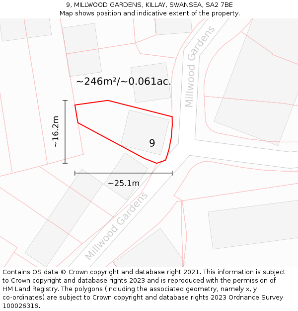 9, MILLWOOD GARDENS, KILLAY, SWANSEA, SA2 7BE: Plot and title map