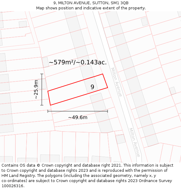 9, MILTON AVENUE, SUTTON, SM1 3QB: Plot and title map