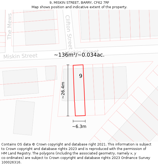 9, MISKIN STREET, BARRY, CF62 7RF: Plot and title map