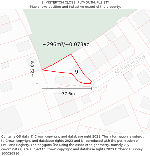 9, MISTERTON CLOSE, PLYMOUTH, PL9 8TY: Plot and title map