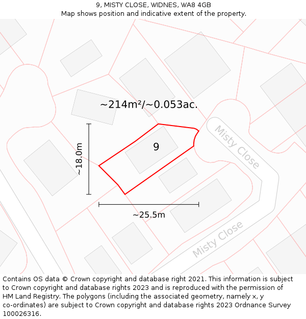 9, MISTY CLOSE, WIDNES, WA8 4GB: Plot and title map