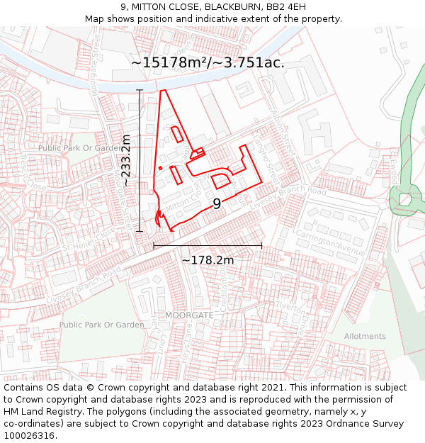 9, MITTON CLOSE, BLACKBURN, BB2 4EH: Plot and title map