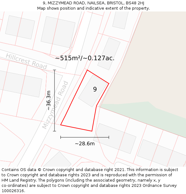 9, MIZZYMEAD ROAD, NAILSEA, BRISTOL, BS48 2HJ: Plot and title map