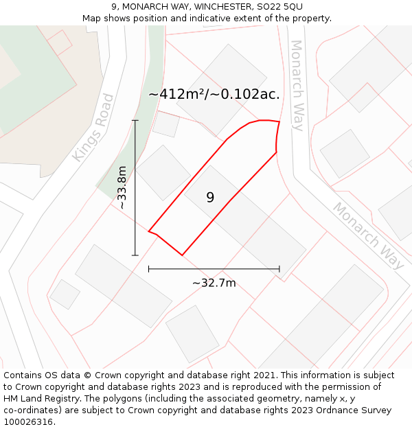 9, MONARCH WAY, WINCHESTER, SO22 5QU: Plot and title map