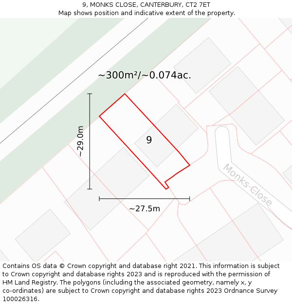 9, MONKS CLOSE, CANTERBURY, CT2 7ET: Plot and title map