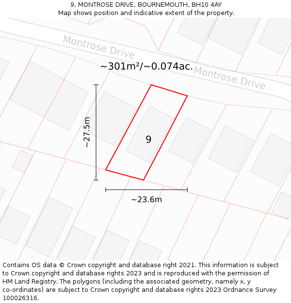 9, MONTROSE DRIVE, BOURNEMOUTH, BH10 4AY: Plot and title map