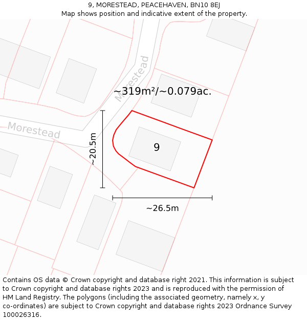 9, MORESTEAD, PEACEHAVEN, BN10 8EJ: Plot and title map