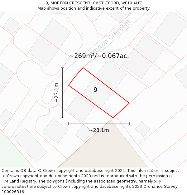 9, MORTON CRESCENT, CASTLEFORD, WF10 4UZ: Plot and title map