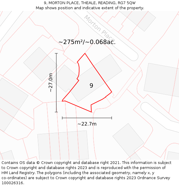 9, MORTON PLACE, THEALE, READING, RG7 5QW: Plot and title map