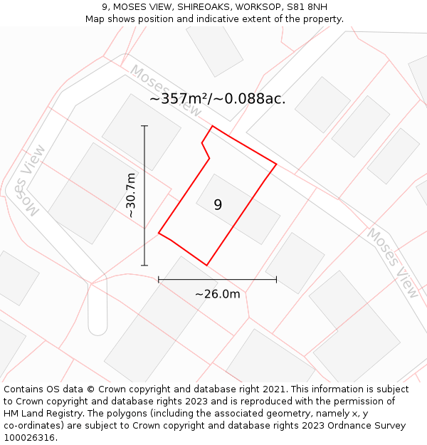 9, MOSES VIEW, SHIREOAKS, WORKSOP, S81 8NH: Plot and title map
