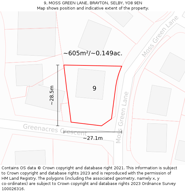 9, MOSS GREEN LANE, BRAYTON, SELBY, YO8 9EN: Plot and title map