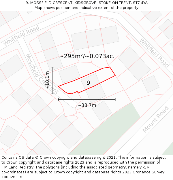 9, MOSSFIELD CRESCENT, KIDSGROVE, STOKE-ON-TRENT, ST7 4YA: Plot and title map